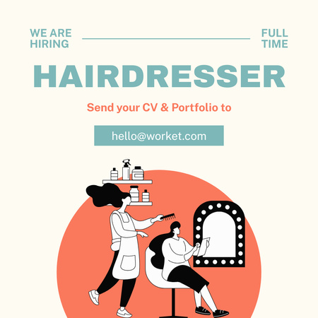 Hairdresser Vacancy Announcement with Cute Drawing Instagram Design Template
