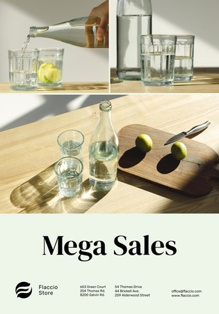 Designvorlage Kitchenware Sale with Jar and Glasses with Water für Poster 28x40in