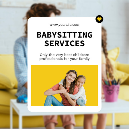 Advertisement for Babysitting Service with Nanny and Cute Little Girl Instagram Design Template
