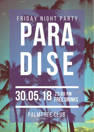 Night Party invitation on Tropical Palm Trees Invitation Design Template