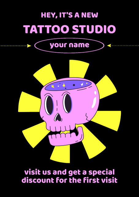 New Tattoo Studio Opening Announcement With Discount Poster Design Template