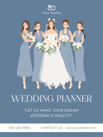 Template di design Offerta wedding planner con bella sposa con damigelle Poster US