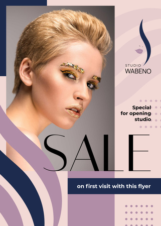 Salon Sale Offer Woman with Creative Makeup Flayer Design Template