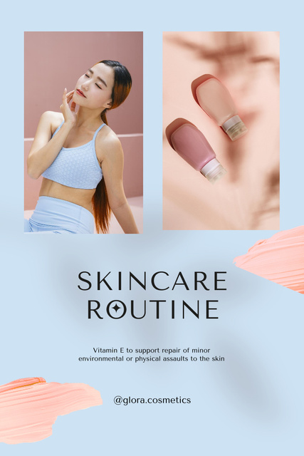 Skincare Ad with Tender Young Woman on Blue Pinterest Design Template