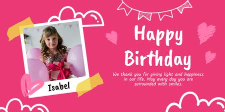 Ontwerpsjabloon van Twitter van Gelukkige verjaardag klein meisje op roze