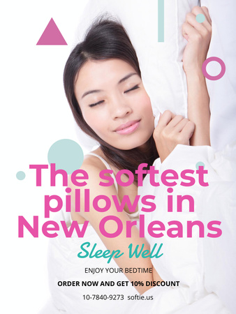 Pillows ad Girl sleeping in bed Poster US Design Template