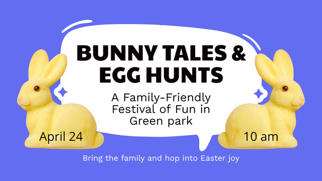 Easter Egg Hunts with Cute Yellow Bunnies FB event cover Tasarım Şablonu