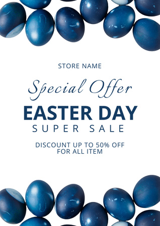 Easter Holiday Offer with Blue Dyed Easter Eggs Poster Πρότυπο σχεδίασης