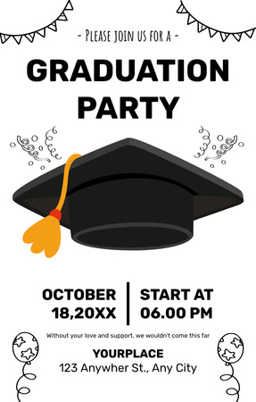Graduation Party Announcement on White Invitation 4.6x7.2in Design Template