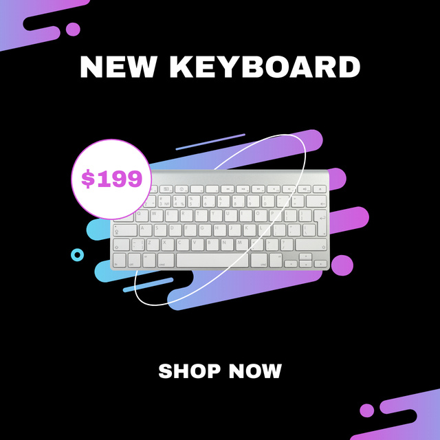 Plantilla de diseño de Announcement about Best Price for Keyboards on Black with Gradient Instagram AD 