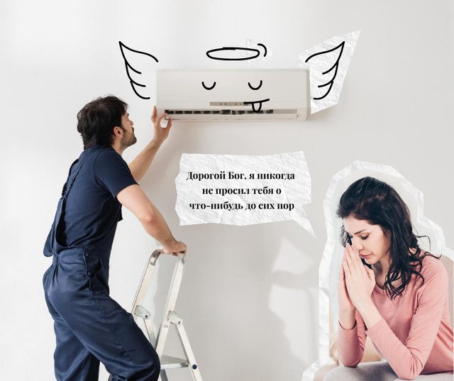 Funny Illustration of Conditioner with Angel Wings Facebook Modelo de Design