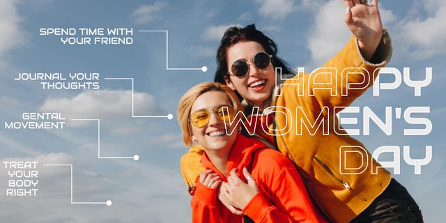 Smiling Women in Sunglasses on International Women's Day Twitter Design Template