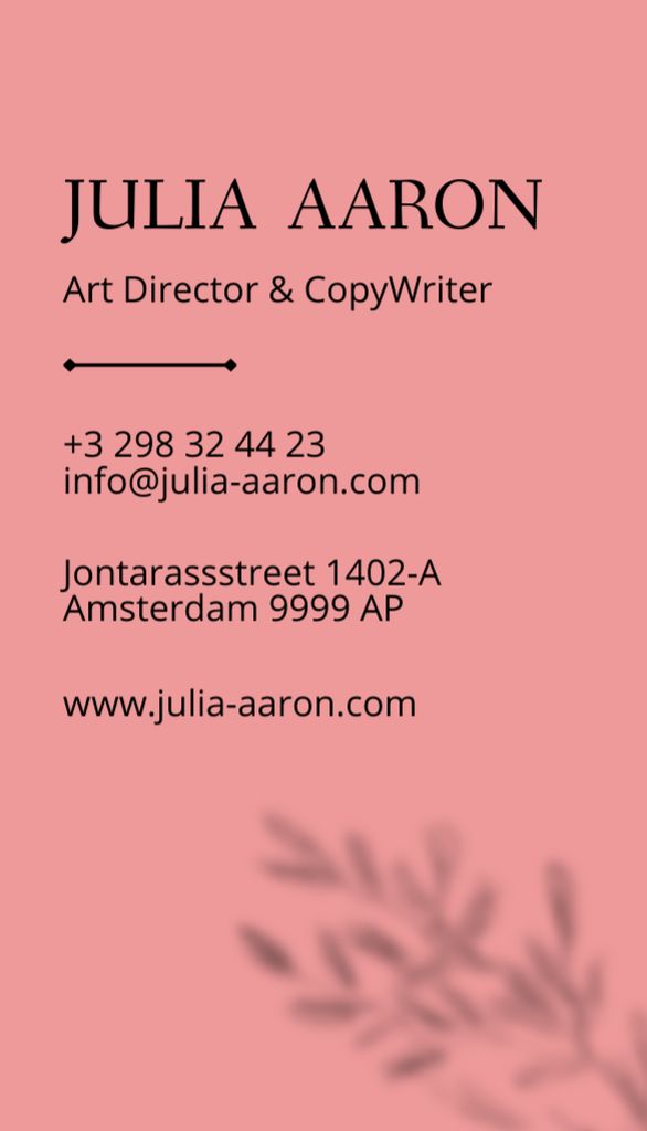 Art Director and Copywriter Contacts Business Card US Vertical Design Template