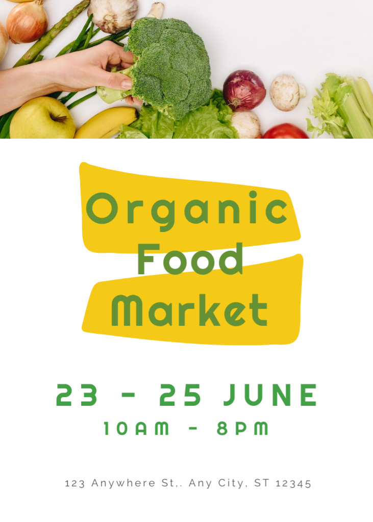 Ontwerpsjabloon van Flayer van Scheduled Organic Food Market With Fresh Veggies