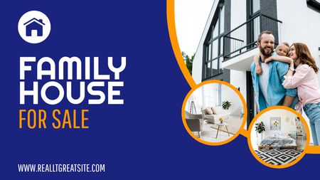 Designvorlage Family House For Sale On Blue Background für Title