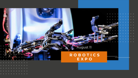 Szablon projektu ogłoszenie robotics expo z nowoczesnym robotem FB event cover