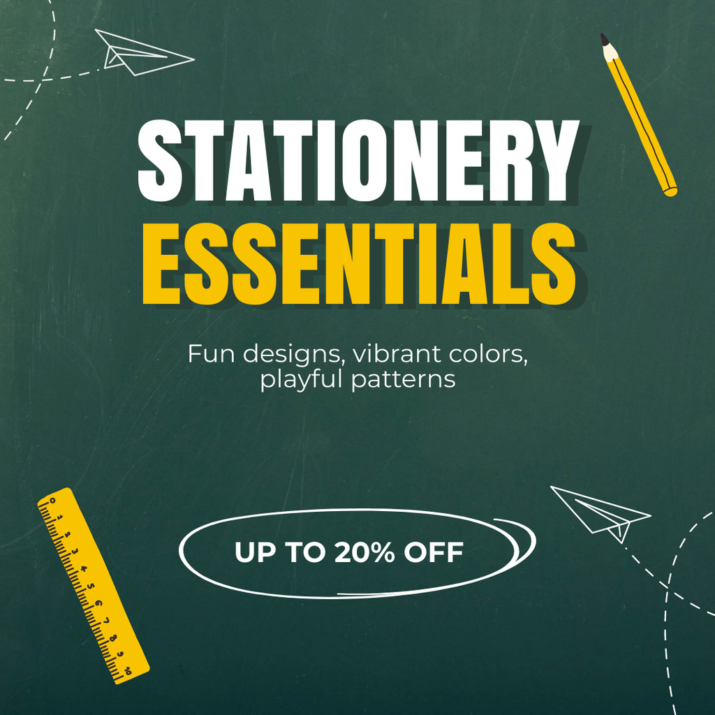 Discount On Essential Stationery Products Instagram AD Design Template