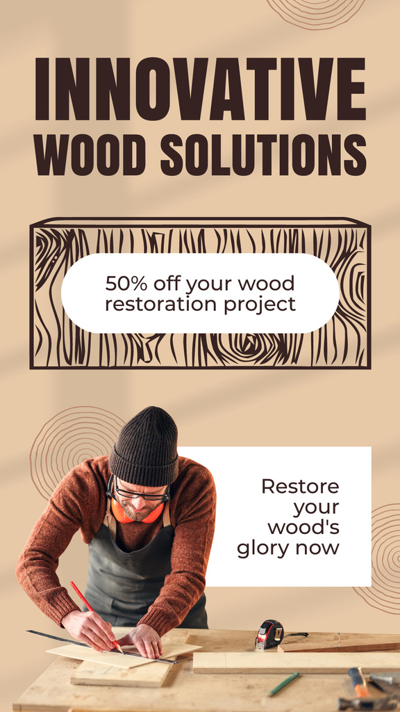 Innovative Wood Restoration Project With Discounts Offer Instagram Story – шаблон для дизайну