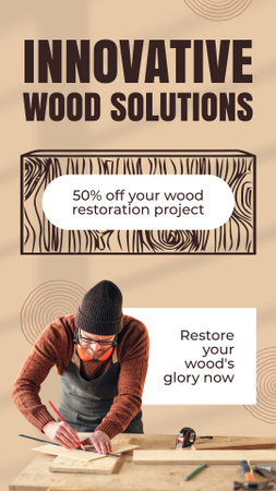 Ontwerpsjabloon van Instagram Story van Innovatief houtrestauratieproject met kortingsaanbieding