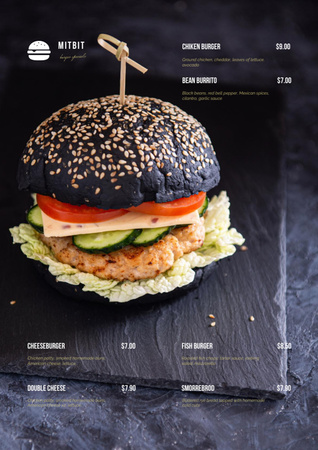 Delicious black Burger Menu Design Template