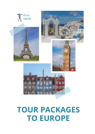 Tour To Europe With Sightseeing Postcard 5x7in Vertical Design Template