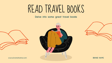 Woman Reading Travel Book at Home Youtube Thumbnail Design Template