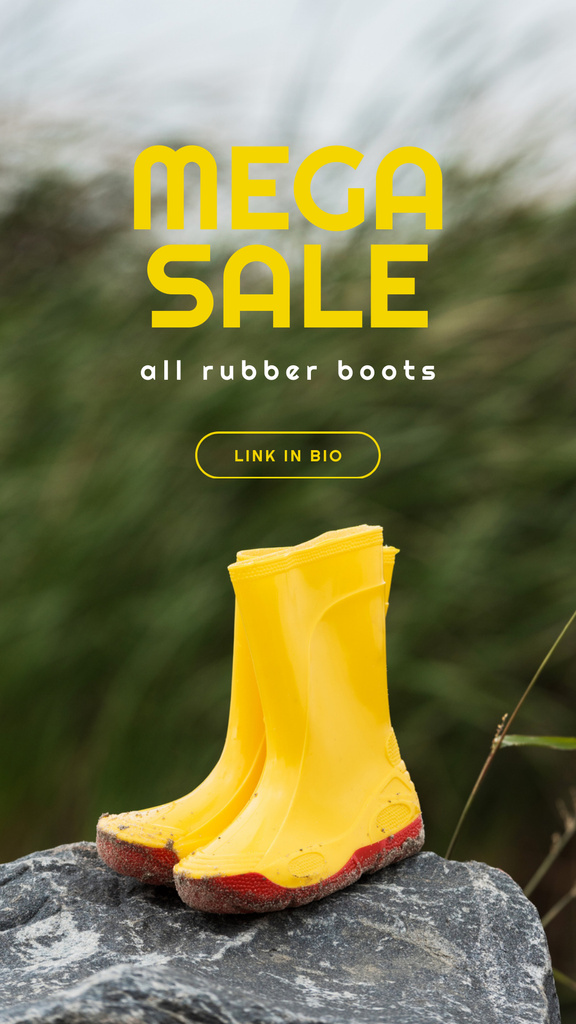 Designvorlage Shoes Sale Rubber Boots in Yellow für Instagram Story