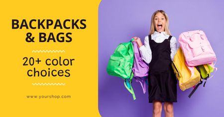 Back to School Sale Announcement For Bags And Backpacks Facebook AD Design Template