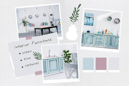 Natural Blue Furniture in Design Mood Board tervezősablon