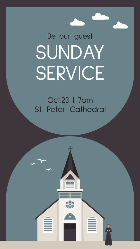 Sunday Service Announcement with Church Building Instagram Story Design Template