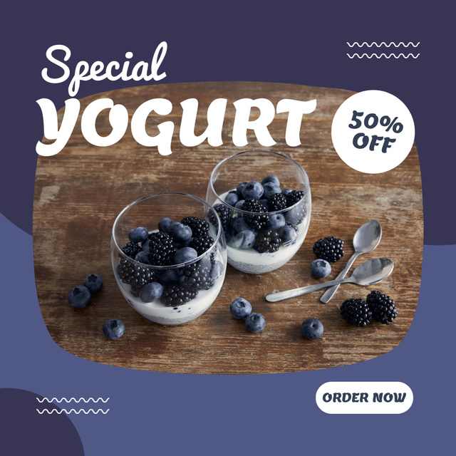 Designvorlage Yummy Yogurt with Blueberries für Instagram