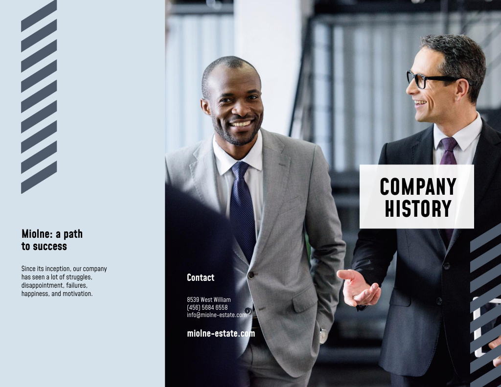 Company History with Group of Businessmen Brochure 8.5x11in Design Template