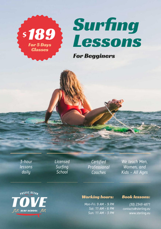 Surfing Guide with Woman on Board in Blue Poster – шаблон для дизайну