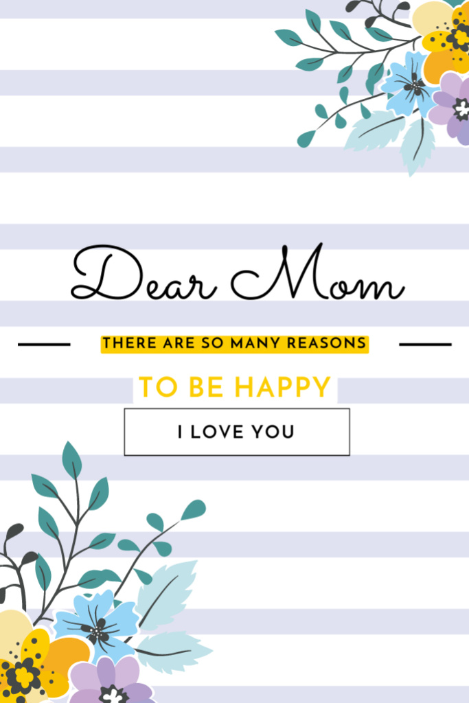 Happy Mother's Day Greeting with Flowers and Leaves Postcard 4x6in Vertical Design Template