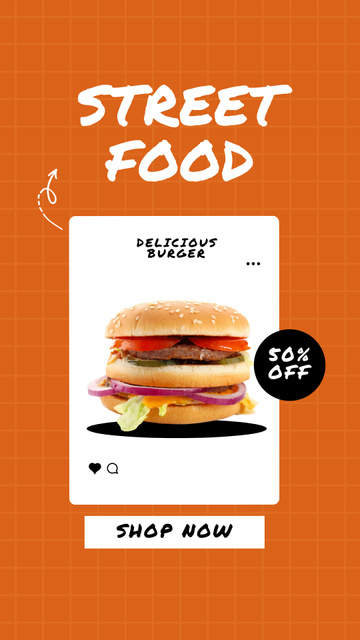 Street Food Offer with Delicious Burger Instagram Story Šablona návrhu