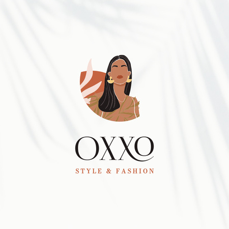 Designvorlage Werbung für ein Modegeschäft mit Illustration einer Frau für Logo