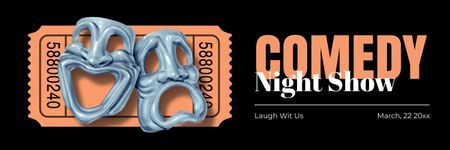 Comedy Night Show Announcement with Theatrical Masks Twitter Design Template