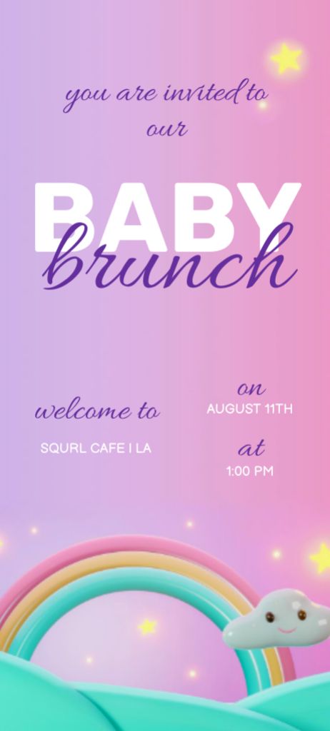 Baby Brunch Announcement with Cute Rainbow Invitation 9.5x21cm Design Template
