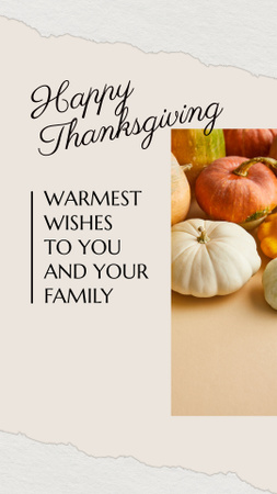 Designvorlage Wärmste Thanksgiving-Wünsche für die Familie mit Kürbissen für Instagram Video Story