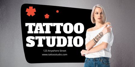 Oferta de serviço de estúdio de tatuagem com amostra de arte Twitter Modelo de Design