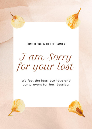 I am Sorry for Your Lost With Condolences Postcard A6 Vertical Modelo de Design