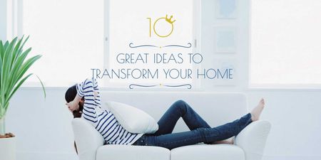 conceito de transformação de casa com mulher no sofá Twitter Modelo de Design