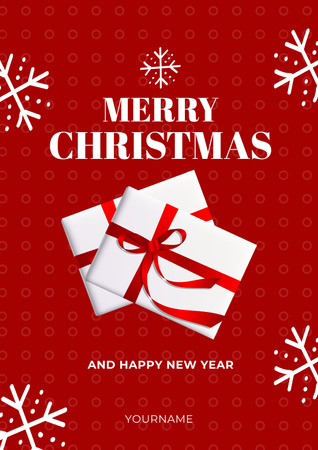 Christmas and New Year Greeting Red Poster Design Template