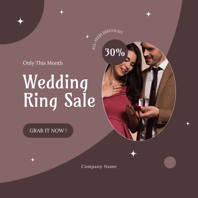 Wedding Ring Sale with Beautiful Young Couple Instagram Design Template
