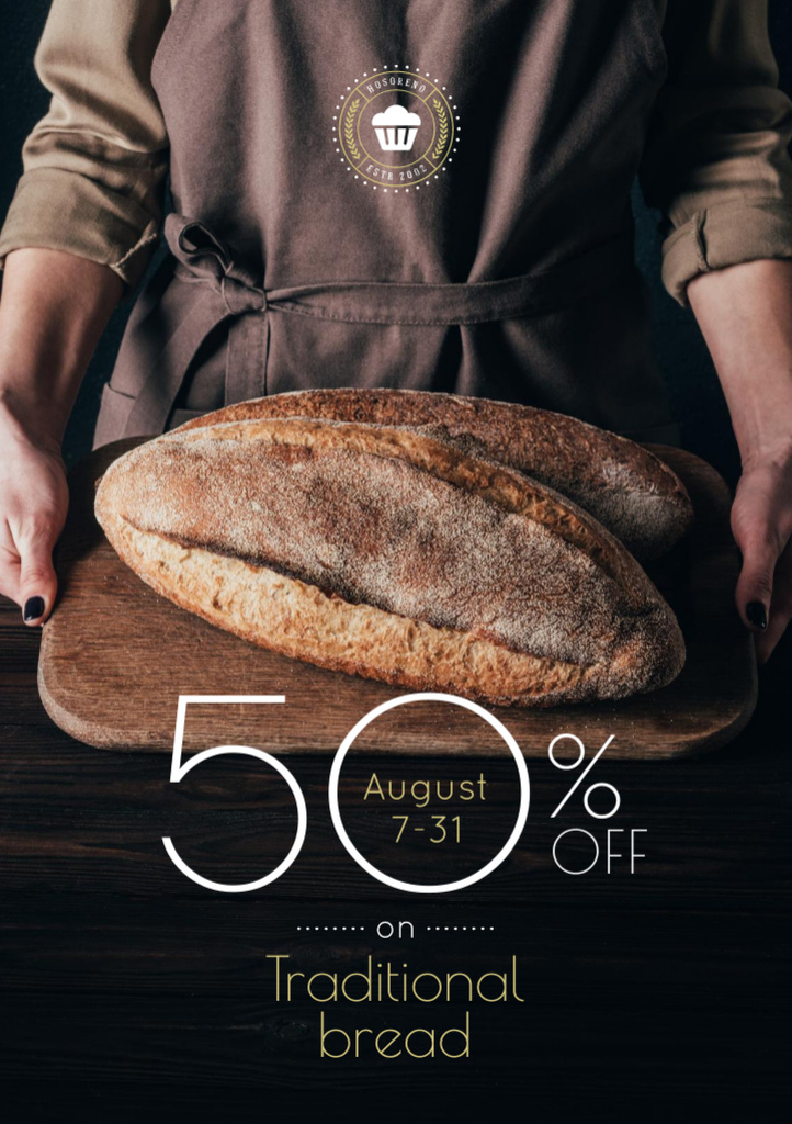 Baker Holding Fresh Loaves Flyer A5 – шаблон для дизайну