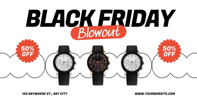Ontwerpsjabloon van Facebook AD van Black Friday Blowout Sale of Fashion Watches