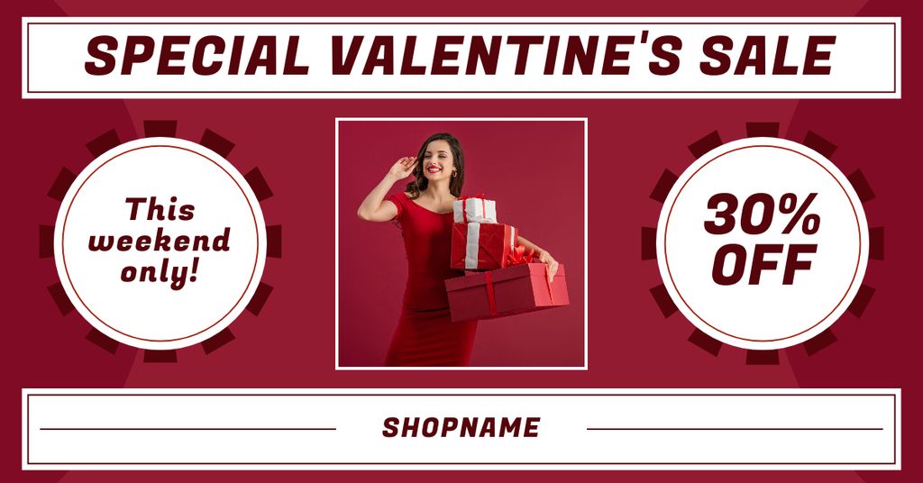 Special Valentine's Day Sale with Beautiful Brunette Facebook AD Design Template