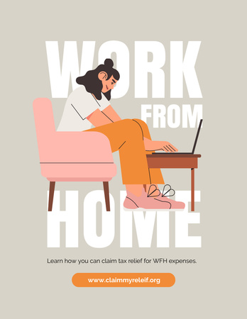 Template di design Donna illustrata che lavora da casa durante la quarantena con il computer portatile Poster 8.5x11in