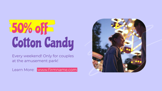 Cotton Candy At Half Price For Couples In Amusement Park Full HD video Πρότυπο σχεδίασης