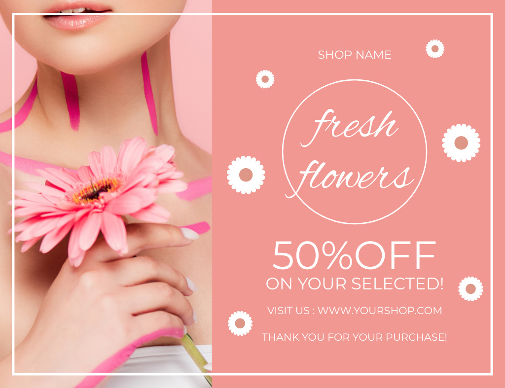 Discount on Fresh Flowers Thank You Card 5.5x4in Horizontal Design Template